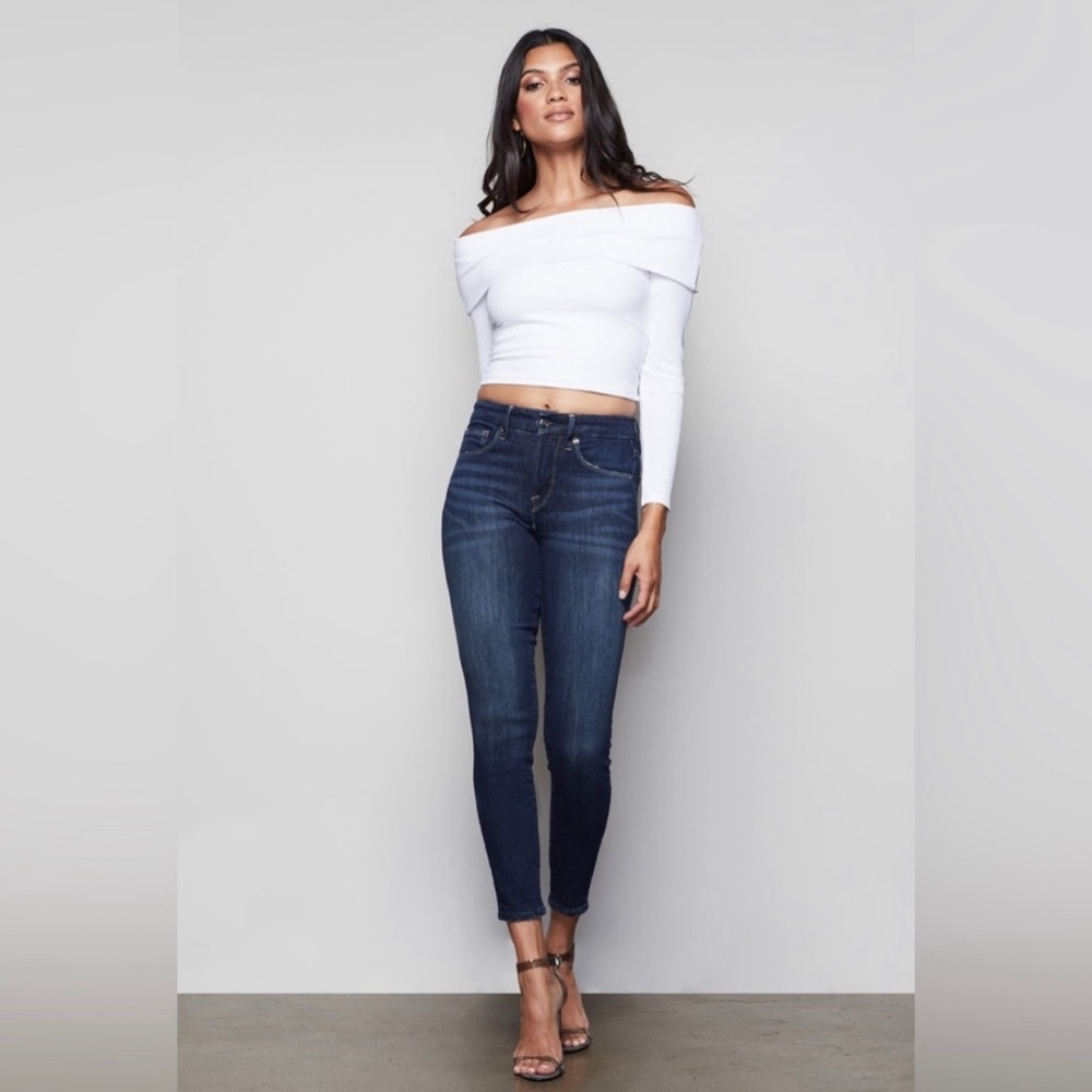 Good American Jeans Size 2 / 26 Good Legs Straight Crop Stretch Dark Blue